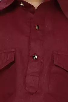 Maroon Cotton Jacquard Pathani Kurta Pajama Set Traditional Wear