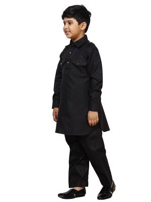 Black Cotton Jacquard Pathani Kurta Pajama Set Traditional Wear 2