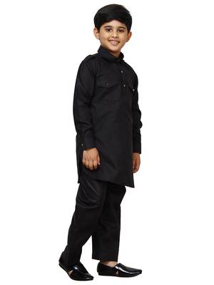 Black Cotton Jacquard Pathani Kurta Pajama Set Traditional Wear 3