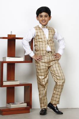 Beige 3 Piece Baba Suit Set Cotton For boys // Western Wear 1
