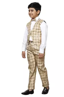 Beige 3 Piece Baba Suit Set Cotton For boys // Western Wear