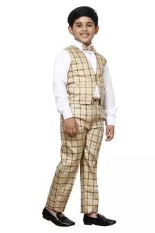 Beige 3 Piece Baba Suit Set Cotton For boys // Western Wear