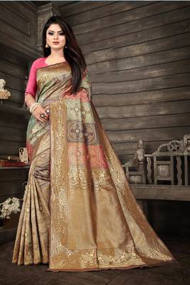 Chiku Kanjivaram Silk Saree With Zari Weaving 3