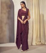 Wine Sitaara Saree With Asymmetrical Cape Blouse
