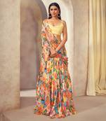 Orange Gul Lehenga Saree With Cowl Neck Top