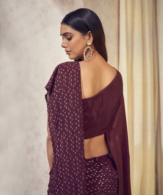 Wine Sitaara Saree With Asymmetrical Cape Blouse 7