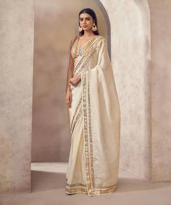 Offwhite Sunehri Tissue Silk Blend Saree With Multicolored Blouse 1