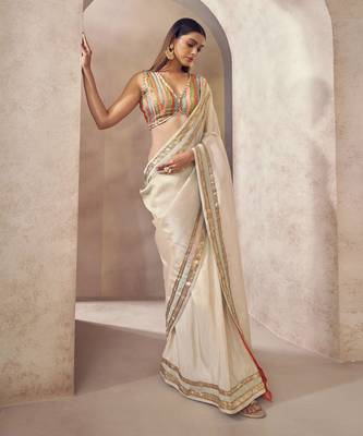 Offwhite Sunehri Tissue Silk Blend Saree With Multicolored Blouse 2