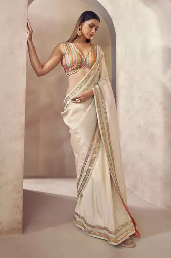 Offwhite Sunehri Tissue Silk Blend Saree With Multicolored Blouse