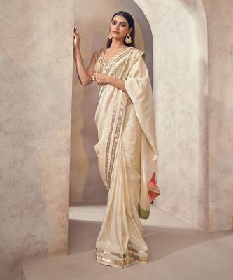 Offwhite Sunehri Tissue Silk Blend Saree With Multicolored Blouse 3