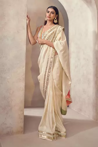 Offwhite Sunehri Tissue Silk Blend Saree With Multicolored Blouse