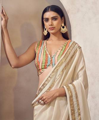 Offwhite Sunehri Tissue Silk Blend Saree With Multicolored Blouse 4