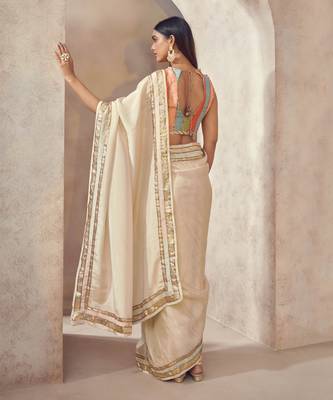 Offwhite Sunehri Tissue Silk Blend Saree With Multicolored Blouse 6