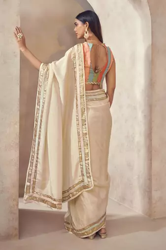 Offwhite Sunehri Tissue Silk Blend Saree With Multicolored Blouse