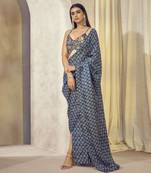 Blue Maaya Pre Drape Saree With Butterfly Top