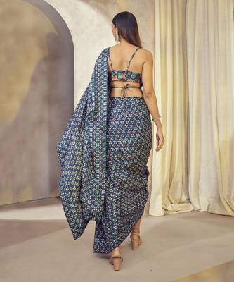 Blue Maaya Pre Drape Saree With Butterfly Top 7