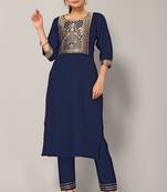 Navy Blue Trendy cotton silk long-kurtis