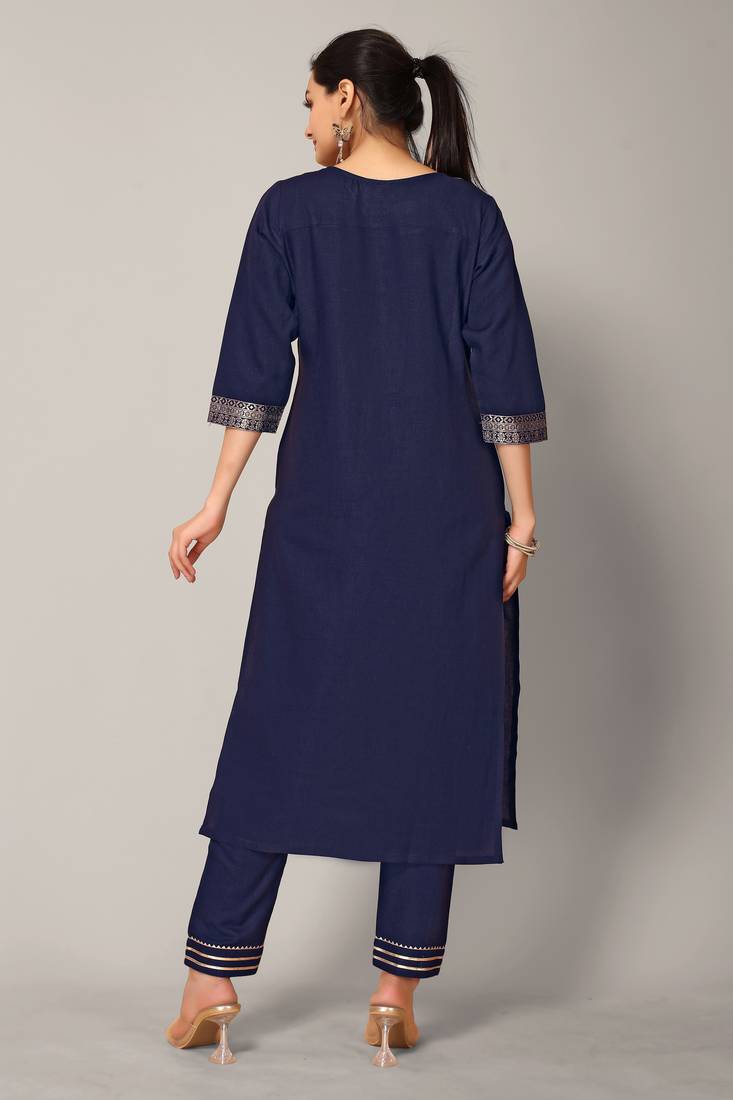 Navy Blue Trendy cotton silk long-kurtis