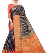 Navy Blue Designer Wedding Saree with Blouse Set