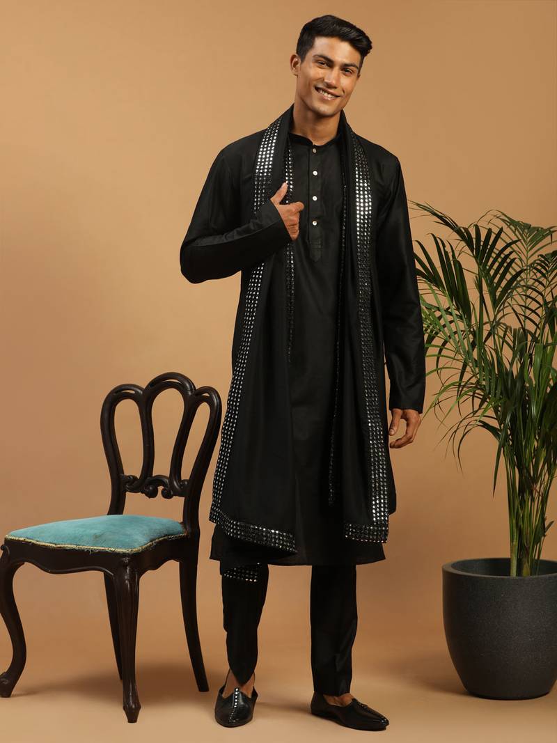 Black plain pure viscose kurta-pajama