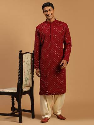 Maroon embroidered georgette kurta-pajama 1