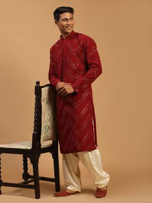 Maroon embroidered georgette kurta-pajama 2