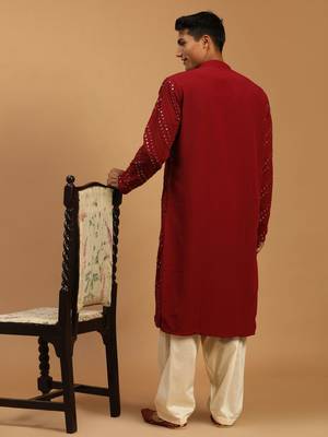 Maroon embroidered georgette kurta-pajama 3
