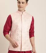 Pink embroidered pure silk blend kurta-pajama