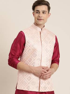 Pink embroidered pure silk blend kurta-pajama 2