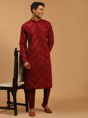 Maroon embroidered georgette kurta-pajama 1