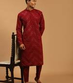 Maroon embroidered georgette kurta-pajama