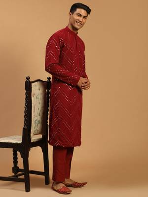 Maroon embroidered georgette kurta-pajama 2