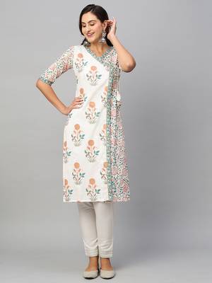 Women White Cotton Ethnic Motifs Straight Kurta 1
