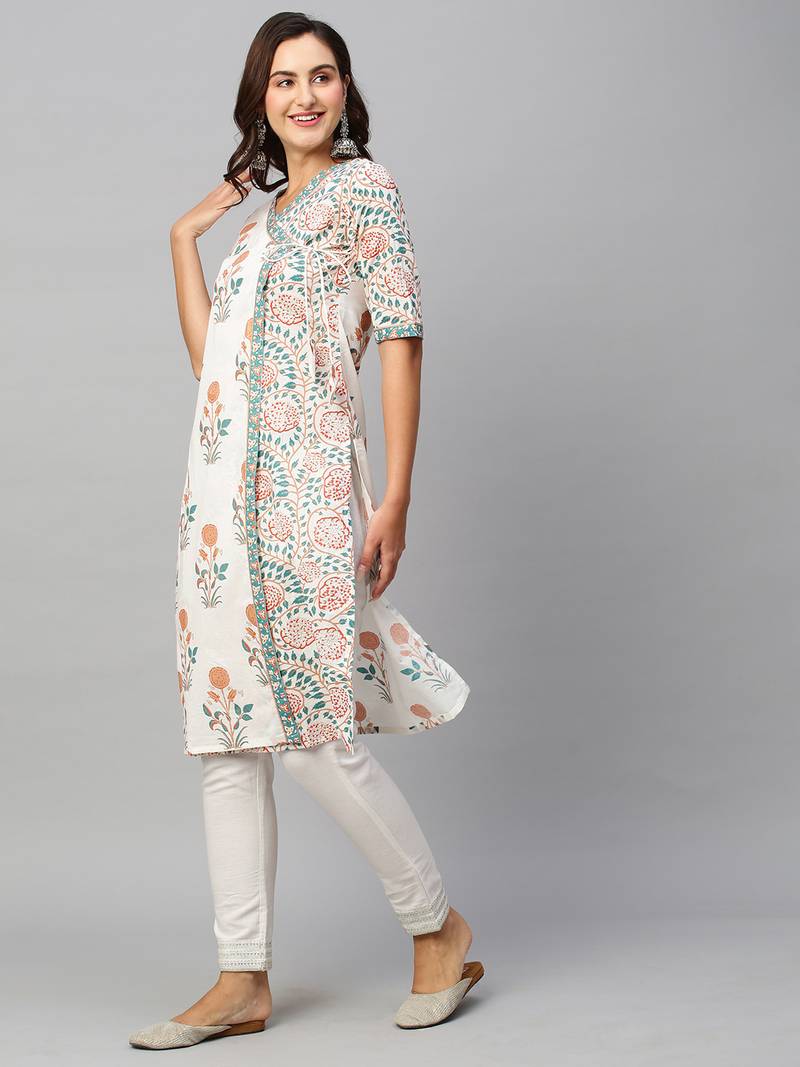 Women White Cotton Ethnic Motifs Straight Kurta