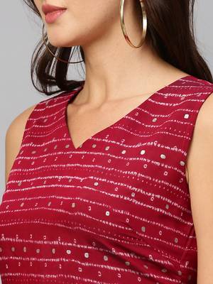 Women Red Modal Chanderi Foil Printed Kurta 3
