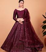 Wine embroidered silk semi stitched lehenga