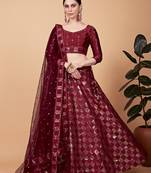 Maroon embroidered silk semi stitched lehenga