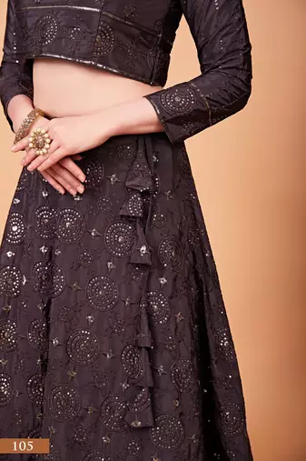 Grey embroidered silk semi stitched lehenga