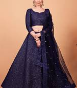 Blue embroidered silk semi stitched lehenga