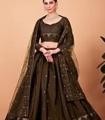 Dark-green
 embroidered silk semi stitched lehenga