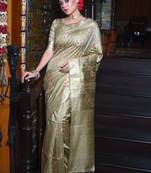 Unique Jamdani Weaving Designer Pista Colour Tussar Silk Saree For Traditional Rich Looks