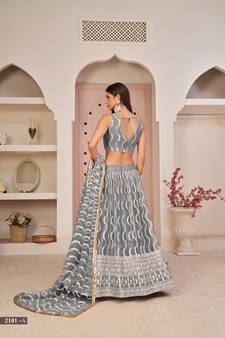 Grey sequins net semi stitched lehenga