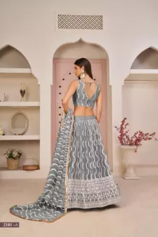 Grey sequins net semi stitched lehenga