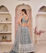 Grey sequins net semi stitched lehenga