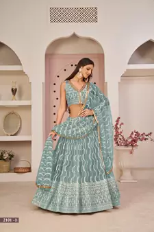 Blue sequins net semi stitched lehenga