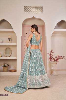 Blue sequins net semi stitched lehenga 4