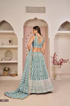 Blue sequins net semi stitched lehenga