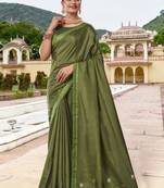 Sober Looking Mahendi Colour Designer Diamond Work Formal Saree