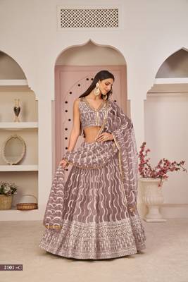 Pink sequins net semi stitched lehenga 2