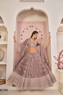 Pink sequins net semi stitched lehenga 1